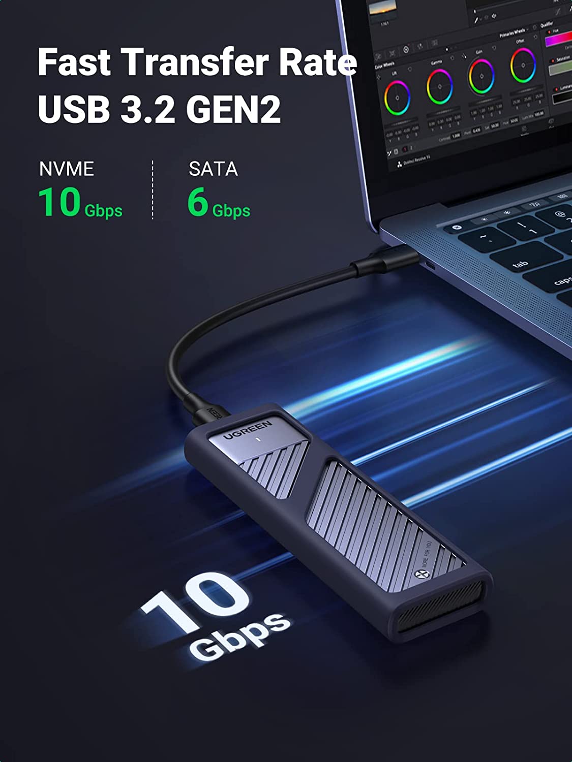 Ugreen 10Gbps M.2 NVMe SATA SSD Hard Drive Enclosure With 2 Cables