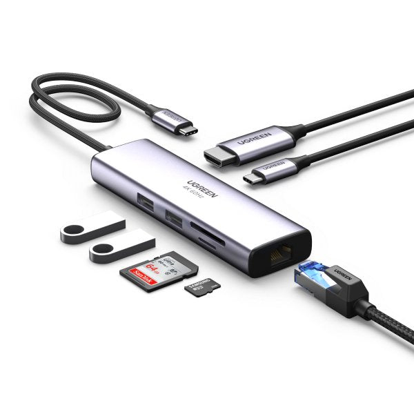 UGREEN-HUB USB tipo C 4K 60Hz a HDMI 2,0, RJ45, USB 3,0, PD, 100W,  adaptador para Macbook Air Pro, iPad Pro M1, accesorios para PC