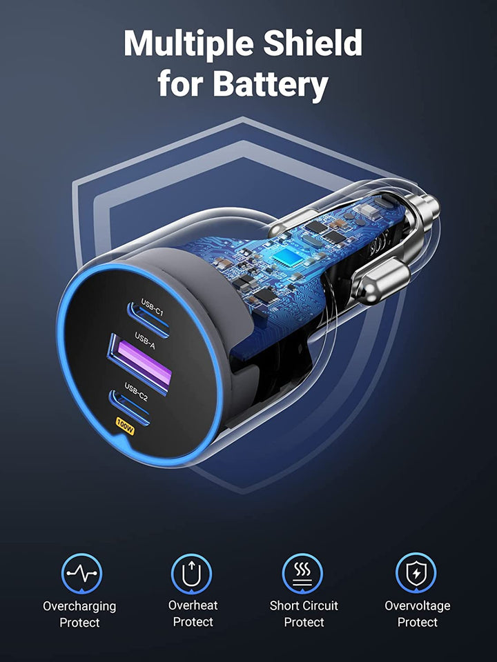 ugreen 130w usb c car charger-3 ports-multiple shied for battery