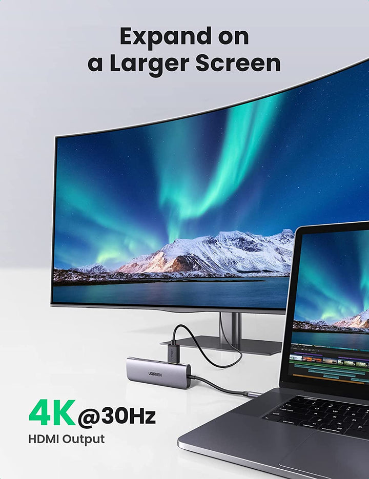 ugreen 6-in-1 4k hdmi usb c hub-expand on a large screen