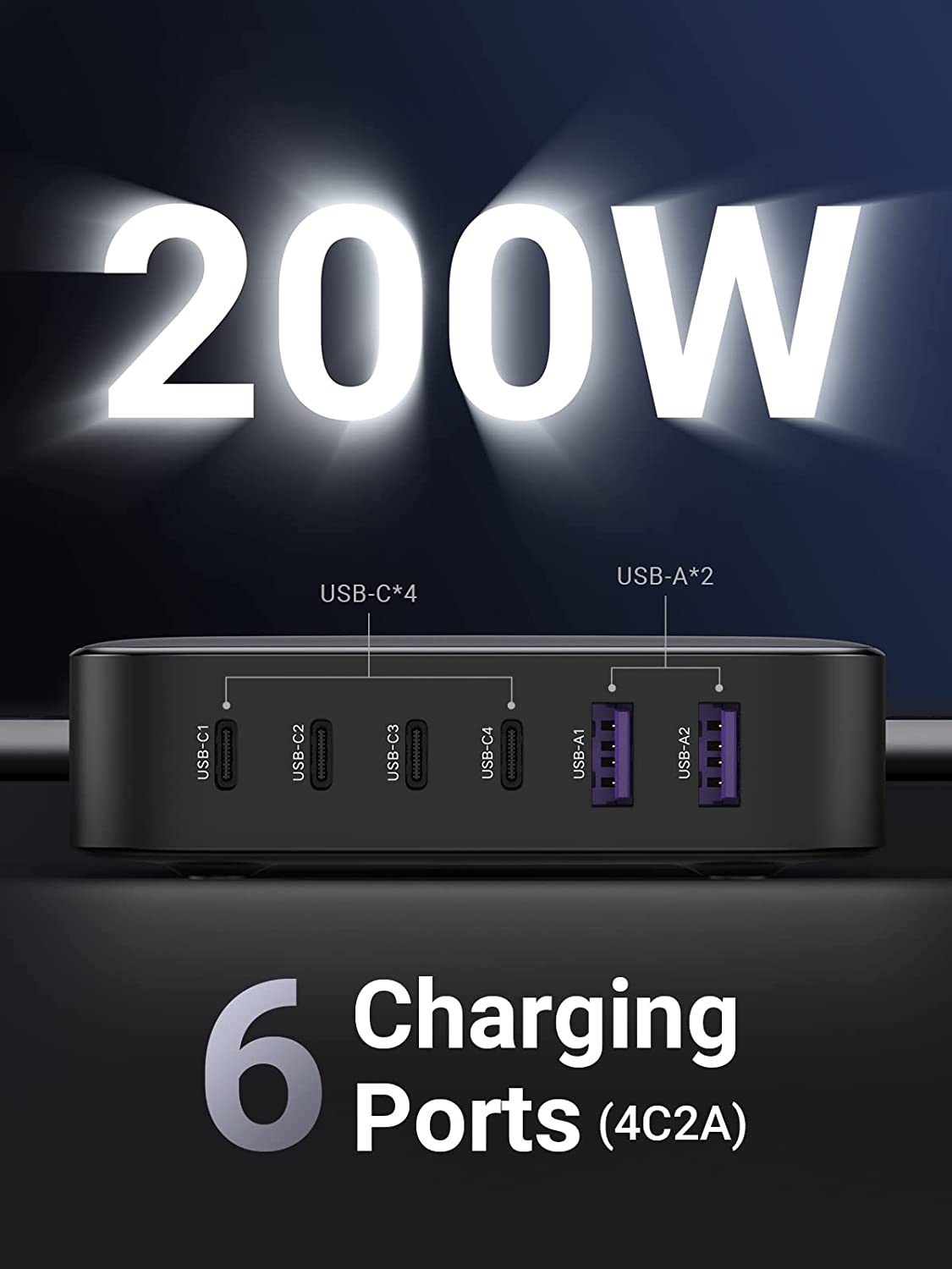 Ugreen Nexode 200W USB C GaN Charger-6 Ports Desktop Charger